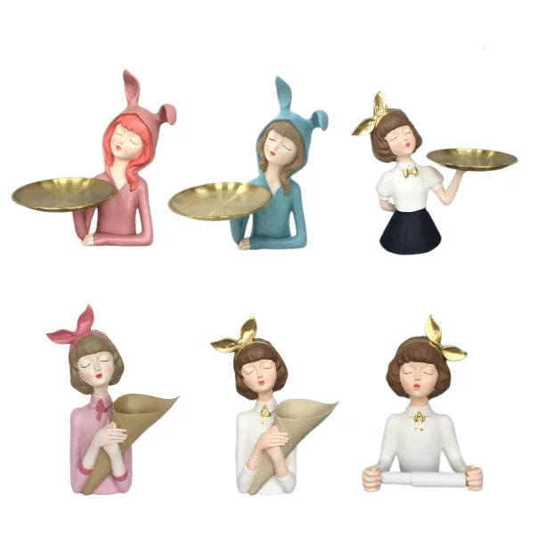 H4c09d1ddebb042ddb52c1b6f2aa6e7adw.webp Modern Girl Holding Tray Tissue Holder Key Storage Tray Vase Character Sculpture Resin Ornament Wholesale Unique Animal Storage - Image 1