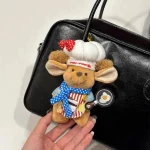 Women's Cute Bear Bag Pendant Little Bean Car Keychain Super Soft Plush Doll Toy for Stress Relief New Year Gift - Image 4