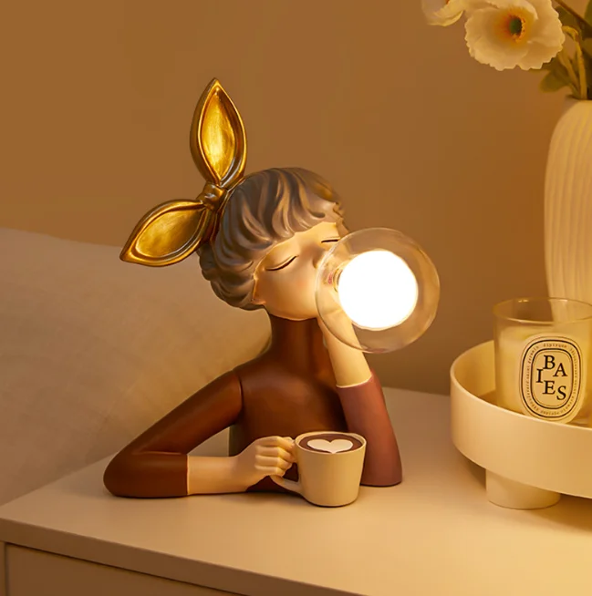 Ha62f0f7566bd4993a4c30abd46677b39m.webp Nordic Creative Modern Bubble Cute Girl Table Lamp Night Ambient Light Ornaments Home Room Decoration fairy Girl Figurine - Image 1