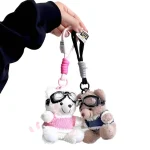 Unisex Popular Pilot Bear Plush Pendant Cute Keychain Bag Pendant Gift PP Cotton Filled Dog Doll for Stress Relief