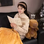 Wholesale 2-in-1 Cute Capybara Cartoon Plush Toy PP Cotton Filling Mesh Lunch Break Blanket Brown Pillow Stuffed Animal Toys - Image 5
